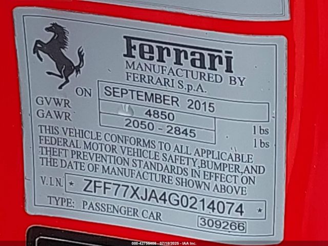 2016 FERRARI CALIFORNIA ZFF77XJA4G0214074 Photo 8