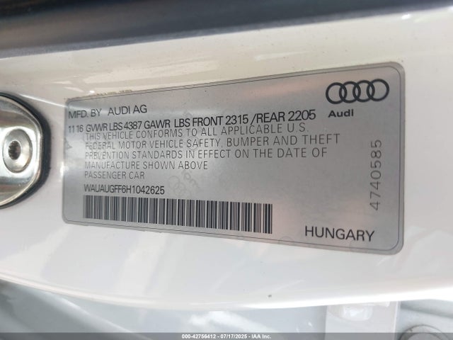 2017 AUDI A3 WAUAUGFF6H1042625 Photo 8