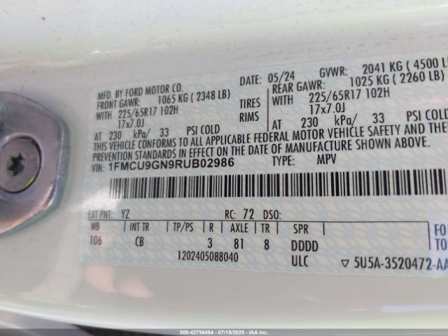 2024 FORD ESCAPE 1FMCU9GN9RUB02986 Photo 8