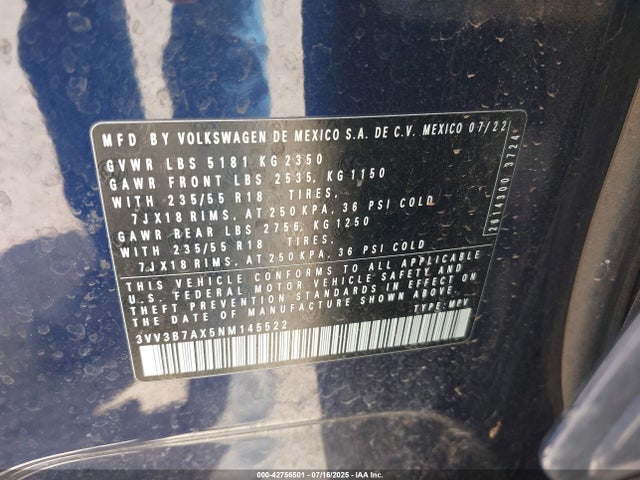 3VV3B7AX5NM145522 Volkswagen Tiguan