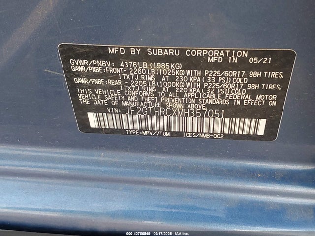 Subaru na 2021 JF2GTHRCXMH357051 Image 9
