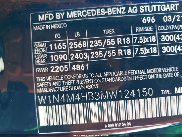 2021 MERCEDES-BENZ GLB 250 W1N4M4HB3MW124150 Photo 8