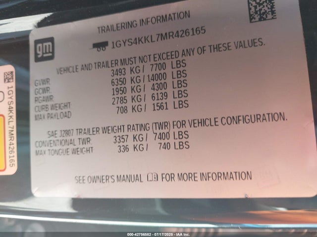 1GYS4KKL7MR426165 Cadillac l87