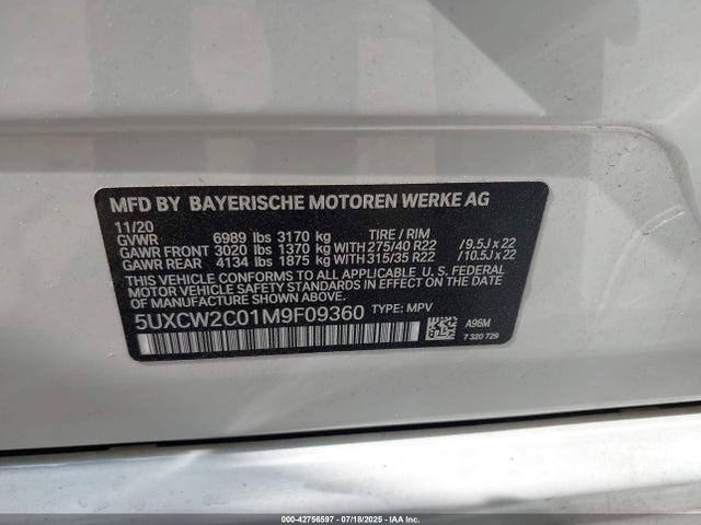 BMW X7 2021 5UXCW2C01M9F09360 Image 9