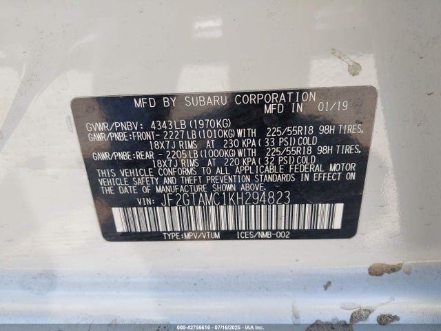 JF2GTAMC1KH294823 Subaru naturally aspirated