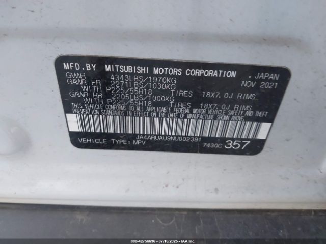 2022 MITSUBISHI OUTLANDER SPORT JA4ARUAU9NU002391 Photo 8