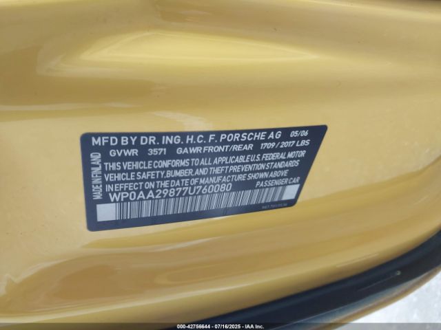 2007 PORSCHE CAYMAN WP0AA29877U760080 Photo 8