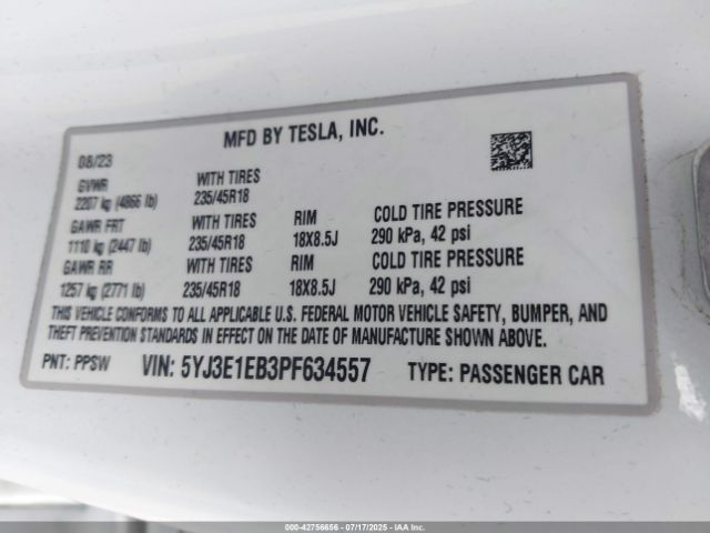 2023 TESLA MODEL 3 5YJ3E1EB3PF634557 Photo 8