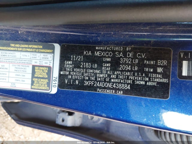 3KPF24AD0NE438884 KIA mpi nu