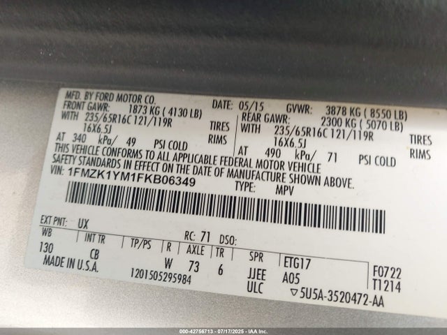 1FMZK1YM1FKB06349 Ford 2015