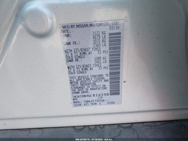 5N1AT2MV4GC814198 Nissan 2016
