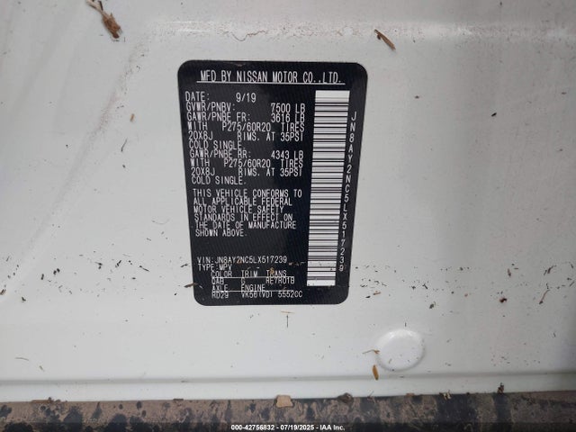 Aukcja sprzedaży 2020 Nissan Armada Sl 4wd, vin: JN8AY2NC5LX517239, numer aukcji: 42756832