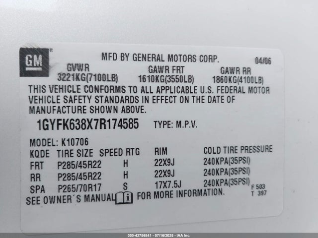 2007 CADILLAC ESCALADE 1GYFK638X7R174585 Photo 8
