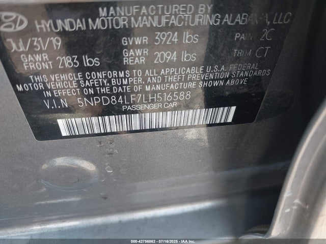 5NPD84LF7LH516588 Hyundai mpi nu