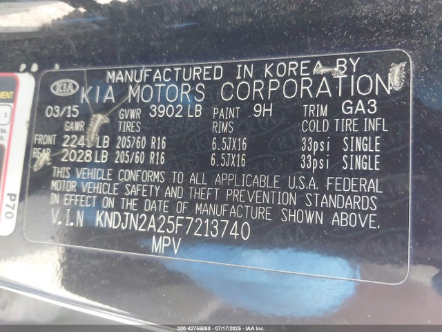 KIA dohc gdi gamma 2015 KNDJN2A25F7213740 Image 9