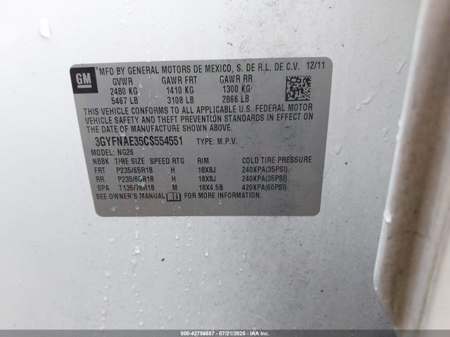 2012 CADILLAC SRX 3GYFNAE35CS554551 Photo 8