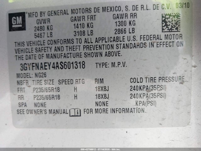 2010 CADILLAC SRX 3GYFNAEY4AS601318 Photo 8