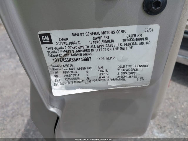2005 CADILLAC ESCALADE 1GYEK63N65R149987 Photo 8