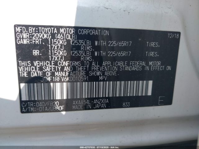 2019 TOYOTA RAV4 JTMF1RFV6KD010591 Photo 8