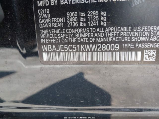 2019 BMW 540I WBAJE5C51KWW28009 Photo 8