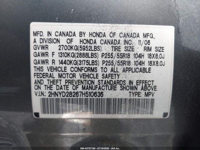 2007 ACURA MDX 2HNYD28267H510636 Photo 8