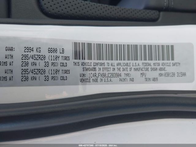 2018 JEEP GRAND CHEROKEE 1C4RJFN90JC283904 Photo 8