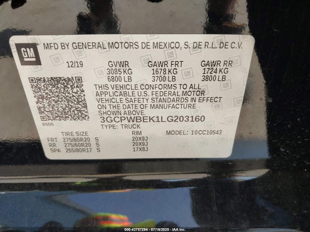 3GCPWBEK1LG203160 Chevrolet l3b - sidi, vvt, alum