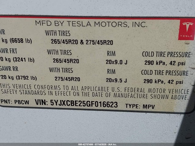 2016 TESLA MODEL X 5YJXCBE25GF016623 Photo 8