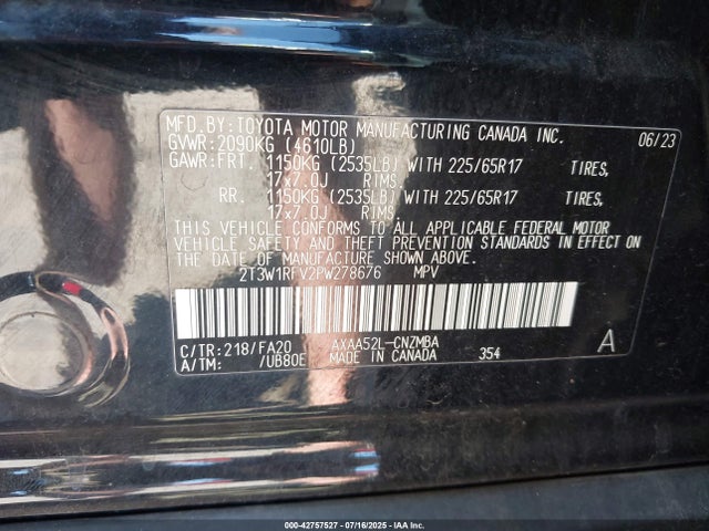 2T3W1RFV2PW278676 Toyota a25a-fks