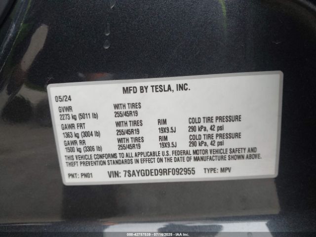 2024 TESLA MODEL Y 7SAYGDED9RF092955 Photo 8