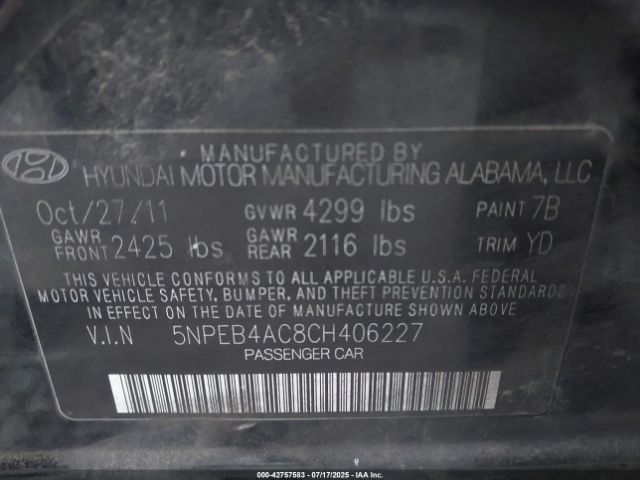 2012 HYUNDAI SONATA 5NPEB4AC8CH406227 Photo 8