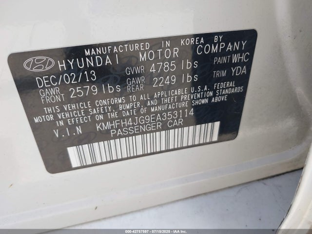 Hyundai gdi lambda -ii 2014 KMHFH4JG9EA353114 Image 9