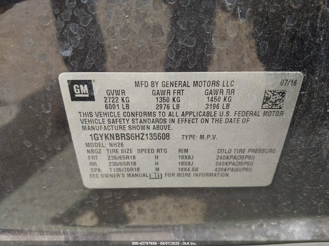 2017 CADILLAC XT5 1GYKNBRS6HZ135608 Photo 8