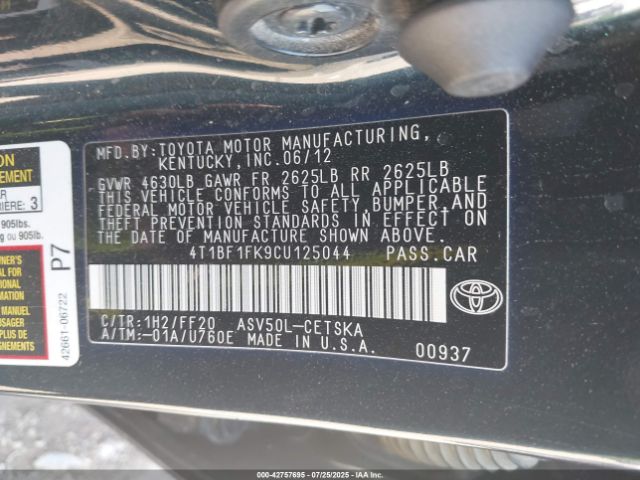 2012 TOYOTA CAMRY 4T1BF1FK9CU125044 Photo 8