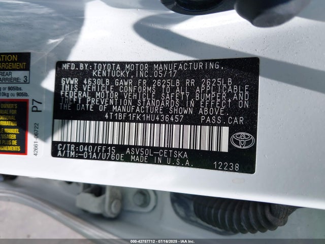 4T1BF1FK1HU436457 Toyota 2ar-fe