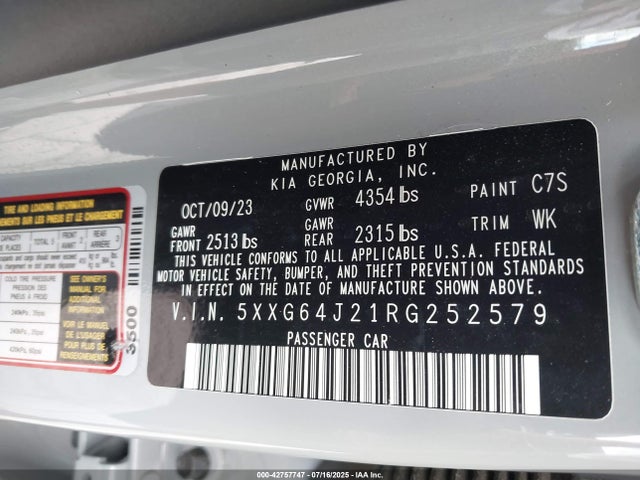 5XXG64J21RG252579 KIA t-gdi gamma ii