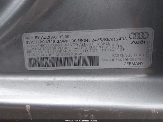 2009 AUDI A4 WAUJF78K19N066782 Photo 8