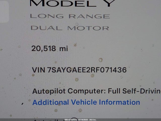 7SAYGAEE2RF071436 Tesla Model Y