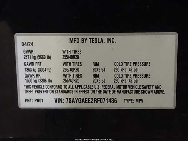 2024 TESLA MODEL Y 7SAYGAEE2RF071436 Photo 8