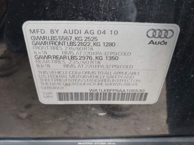 2010 AUDI Q5 WA1LKBFP8AA105530 Photo 8