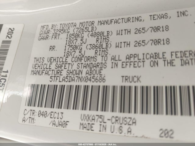 Toyota v35a-fts 2022 5TFLA5DA7NX045686 Image 9