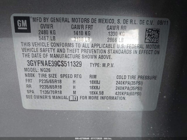 2012 CADILLAC SRX 3GYFNAE39CS511329 Photo 8