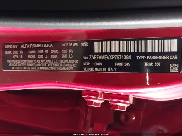 2023 ALFA ROMEO GIULIA ZARFAMEVXP7671394 Photo 8