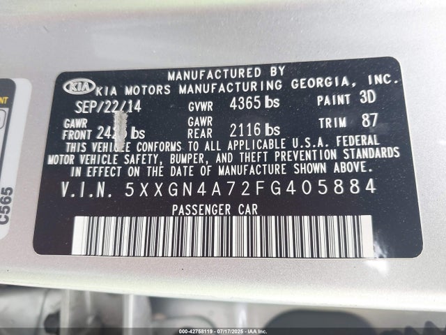 5XXGN4A72FG405884 KIA dohc gdi theta ii