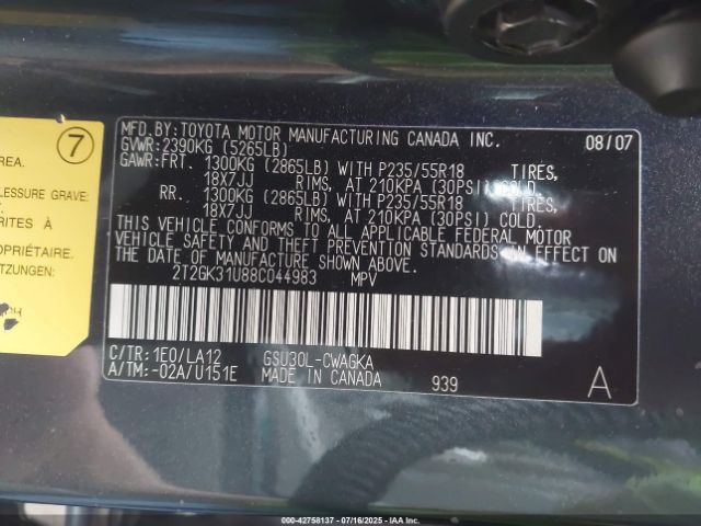 2008 LEXUS RX 350 2T2GK31U88C044983 Photo 8