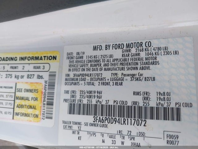 Ford 2.0l gtdi 2020 3FA6P0D94LR117072 Image 9
