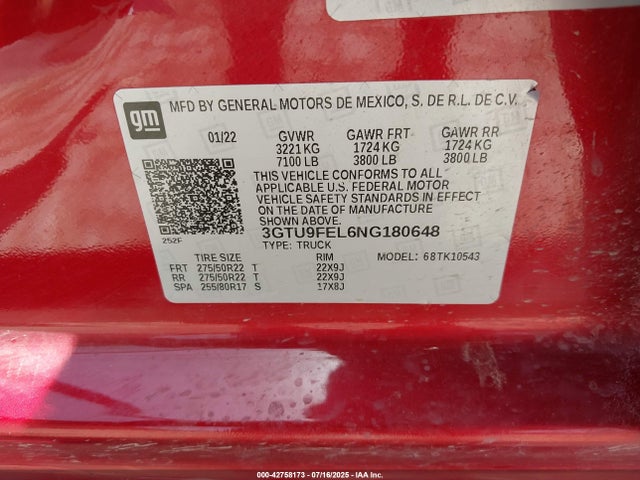 3GTU9FEL6NG180648 GMC l87