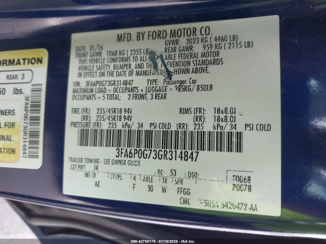 Ford 2016 2016 3FA6P0G73GR314847 Image 9