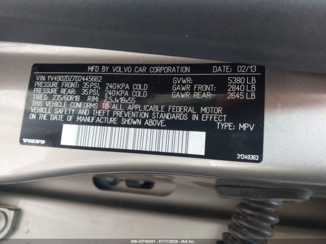 2013 VOLVO XC60 YV4902DZ7D2445662 Photo 8