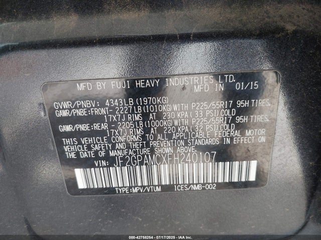 JF2GPAMCXFH240107 Subaru 2.0l naturally aapirated